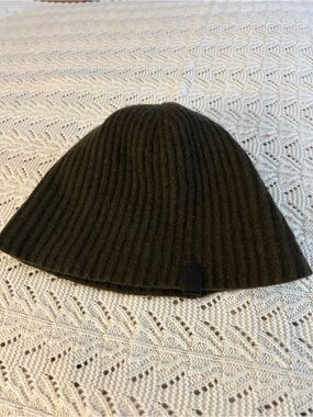 AllSaints Merino wool ribbed beanie hat- dark green/olive color